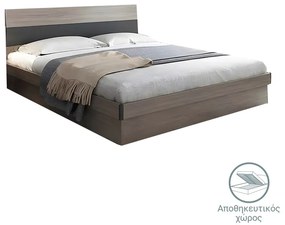 Κρεβάτι Daizy pakoworld διπλό με αποθηκευτικό χώρο ανοιχτό καρυδί-γκρι μελαμίνης 150x200εκ