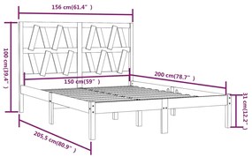 vidaXL Πλαίσιο Κρεβατιού Γκρι 150 x 200εκ. Μασίφ Ξύλο Πεύκου King Size