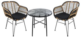 Σετ Τραπεζαρία Κήπου ArteLibre APPIUS Μαύρο Μέταλλο/Rattan/Γυαλί Με 2 Καρέκλες 14990370