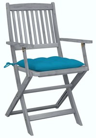 Καρέκλες Εξωτ. Χώρου Πτυσσόμενες 4 τεμ Ξύλο Ακακίας &amp; Μαξιλάρια - Μπλε