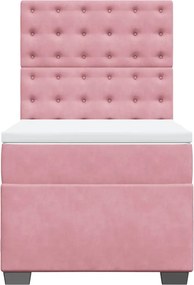 vidaXL Κρεβάτι Boxspring με Στρώμα Ροζ 90x200 εκ. Βελούδινο