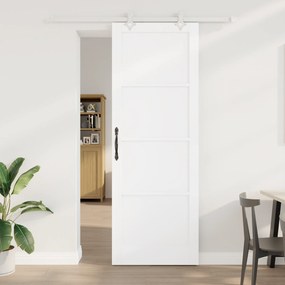 vidaXL Συρόμενη Πόρτα με Συρόμενο Σετ Λευκή 83x232 εκ. Στερεό Ξύλο Πεύκου