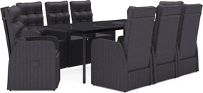 vidaXL Σετ Τραπεζαρίας Κήπου 9 τεμ Μαύρο με Μαξιλάρια