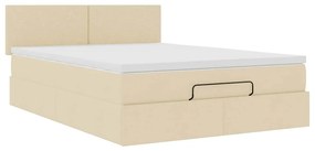 vidaXL Οθωμανικό κρεβάτι με στρώμα Cream 140x190cm ύφασμα