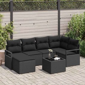 vidaXL Σετ Καναπέ Κήπου 7 pcs Μαύρο Πολυ rattan, βαμμένο ατσάλι
