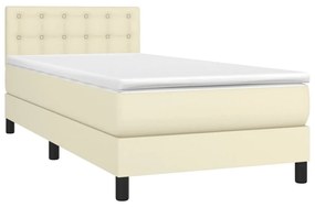 Κρεβάτι Boxspring με Στρώμα Κρεμ 100x200εκ. από Συνθετικό Δέρμα - Κρεμ