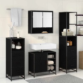 vidaXL Σετ Επίπλων Μπάνιου με ράφι 4 pcs Μαύρη Οξυά Επεξεργασμένο ξύλο