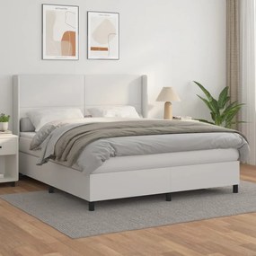 Κρεβάτι Boxspring με Στρώμα Λευκό 180x200 εκ. Συνθετικό Δέρμα - Λευκό