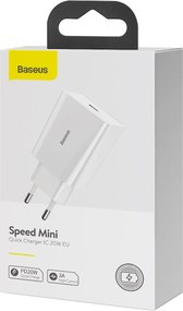 Ładowarka sieciowa Baseus Speed Mini Quick Charger, USB-C, PD, 3A, 20W (biała)