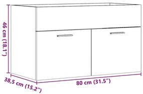 Ντουλάπι Νιπτήρα Μπάνιου Αρτισιανή Δρυς 80x38,5x46εκ Επεξ. Ξύλο - Καφέ