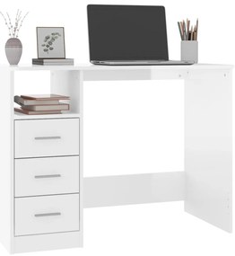 vidaXL Γραφείο με Συρτάρια Γυαλ. Λευκό 102x50x76 εκ. Επεξεργ. Ξύλο