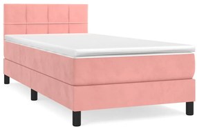 vidaXL Κρεβάτι Boxspring με Στρώμα Ροζ 90x200 εκ. Βελούδινο