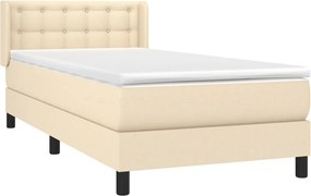 vidaXL Κρεβάτι Boxspring με Στρώμα Κρεμ 90x200 εκ.Υφασμάτινο