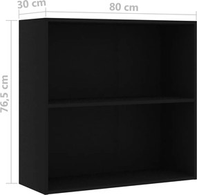 vidaXL Βιβλιοθήκη με 2 Ράφια Μαύρη 80x30x76,5 εκ. από Επεξ. Ξύλο