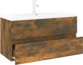 vidaXL Ντουλάπι Μπάνιου με Νιπτήρα Καπνιστή Δρυς Επεξεργασμένο Ξύλο