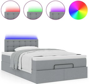 vidaXL Οθωμανικό κρεβάτι με στρώμα &amp; LEDs Ανοιχτό γκρι Ύφασμα