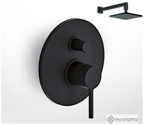 Eurorama TONDA Μίκτης εντοιχισμού 2 εξόδων με εκτροπέα &amp; Ανακλινόμενη κεφαλή 20x20εκ &amp; μπράτσο τοίχου 35εκ Black Matt