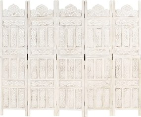vidaXL Παραβάν Σκαλιστό στο Χέρι 5 Πάνελ Λευκό 200x165 εκ. Ξύλο Μάνγκο
