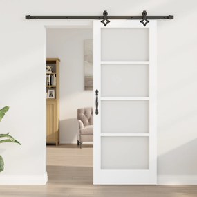 vidaXL Συρόμενη Πόρτα με Σετ Υλικών 'ORKDAL' Λευκό Στερεό Ξύλο & Γυαλί
