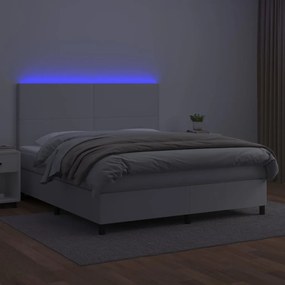 vidaXL Κρεβάτι Boxspring με Στρώμα &amp; LED Λευκό 160x200 εκ. Συνθ. Δέρμα