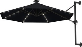vidaXL Ομπρέλα Κήπου Επιτοίχια με LED Μαύρη 300 εκ.