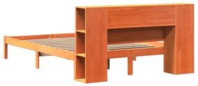 Κρεβάτι Βιβλιοθήκη Χωρίς Στρώμα 120x190 εκ Μασίφ Ξύλο Πεύκου - Καφέ