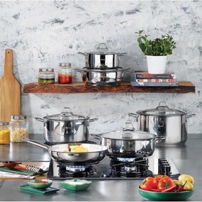 Stewehome Χαμηλή κατσαρόλα από ανοξείδωτο χάλυβα 24 cm σετ 2 τεμαχίων Λευκό