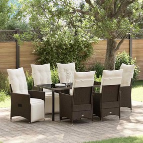 vidaXL Σέτ φαγητού για κήπο με μαξιλάρι 7 pcs Καφέ Πολυ ράταν