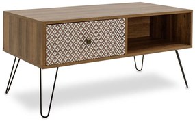 Τραπέζι σαλονιού Boho καρυδί με μεταλλικά πόδια 100x50x46εκ 100x50x46 εκ.