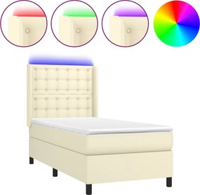 vidaXL Κρεβάτι Boxspring με Στρώμα &amp; LED Κρεμ 90x190 εκ. Συνθ. Δέρμα