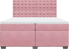 vidaXL Κρεβάτι Boxspring με Στρώμα Ροζ 200x200 εκ. Βελούδινο
