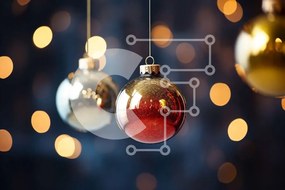 Intra Συλλεκτικό Ξύλινο Παζλ Plywood  4mm - Χρυσά, ασημένια και κόκκινα στολίδια με φώτα Bokeh Σε Ξύλινο Κουτί - Διαστάσεις: 10x10 cm – 25 κομμάτια