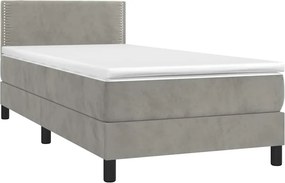 vidaXL Κρεβάτι Boxspring με Στρώμα &amp; LED Αν.Γκρι 90x190 εκ. Βελούδινο