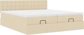 vidaXL Οθωμανικό κρεβάτι με στρώματα Κρέμα 180x200cm ύφασμα