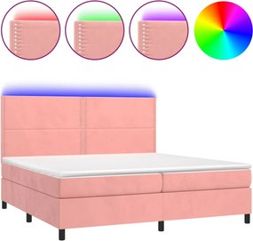 vidaXL Κρεβάτι Boxspring με Στρώμα &amp; LED Ροζ 200x200 εκ. Βελούδινο