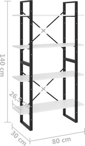 vidaXL Βιβλιοθήκη με 4 Ράφια Λευκή 80 x 30 x 140 εκ. από Επεξ. Ξύλο