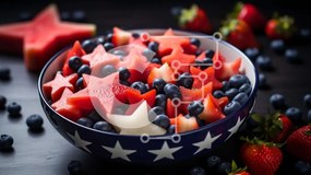 Intra Συλλεκτικό Ξύλινο Παζλ Plywood  4mm - Patriotic Fruit Bowl με καρπούζι, φράουλες και βατόμουρα Σε Ξύλινο Κουτί - Διαστάσεις: 10x10 cm – 25 κομμάτια