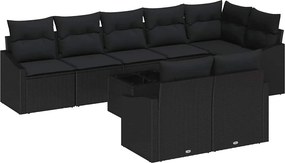 vidaXL Σετ Καναπέ με μαξιλάρι 9 pcs Μαύρο συνθετικό ρατάν