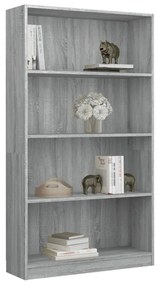 vidaXL Βιβλιοθήκη με 4 Ράφια Γκρι Sonoma 80x24x142 εκ. Επεξεργ. Ξύλο
