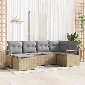 vidaXL Σετ Καναπέ Κήπου 6 Τεμαχίων με Μαξιλάρια Μπεζ από Πολυ rattan