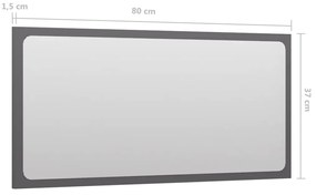 vidaXL Καθρέφτης Μπάνιου Γυαλιστερό Γκρι 80 x 1,5 x 37 εκ. Μοριοσανίδα