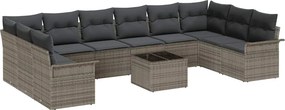 vidaXL Σετ Καναπέ Κήπου με μαξιλάρι 11 pcs Γκρι Πολυ ράταν