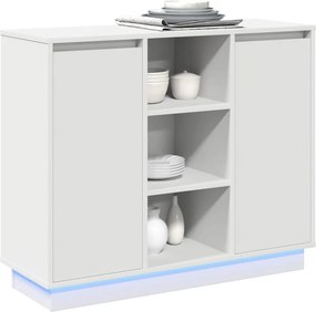 vidaXL Πλευρικό Τραπέζι LED Λευκό 90 x 32 x 75 εκ. Επεξεργασμένο ξύλο