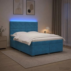 vidaXL Κρεβάτι box spring με στρώμα Μπλε 140 x 200 cm Βελούδο