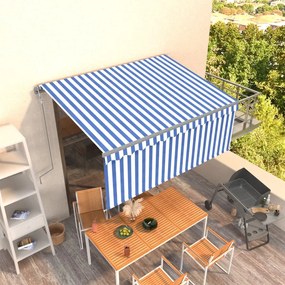 vidaXL Τέντα Συρόμενη Χειροκίνητη με Σκίαστρο &amp; LED Μπλε/Λευκό 3x2,5 μ