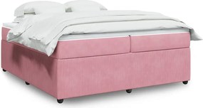 vidaXL Κρεβάτι Boxspring με Στρώμα Ροζ 200x200 εκ. Βελούδινο