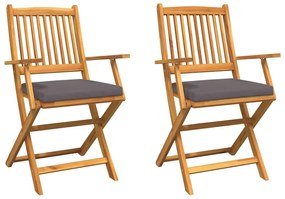 vidaXL Πτυσσόμενη Καρέκλα με μαξιλάρι 2 pcs Γκρι 49 x 57.5 x 92εκ