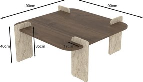 Τραπεζάκι Σαλονιού Καρυδί / Τραβερτίνη ATOTREL 90x90x35