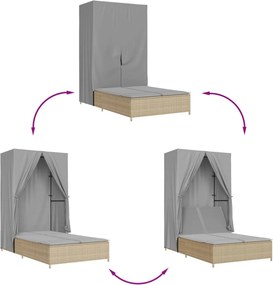 vidaXL Ξαπλώστρα Διπλή Μπεζ από Συνθετικό Ρατάν με Οροφή / Κουρτίνες