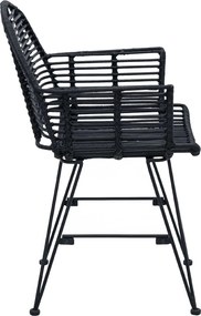 vidaXL Καρέκλα τραπεζαρίας 2 pcs Καλάμι και Σίδερο Μαύρο